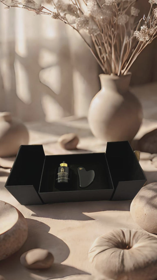 Coffret Éclat Naturel: Huile d’Argan & Gua Sha en Obsidienne Noire