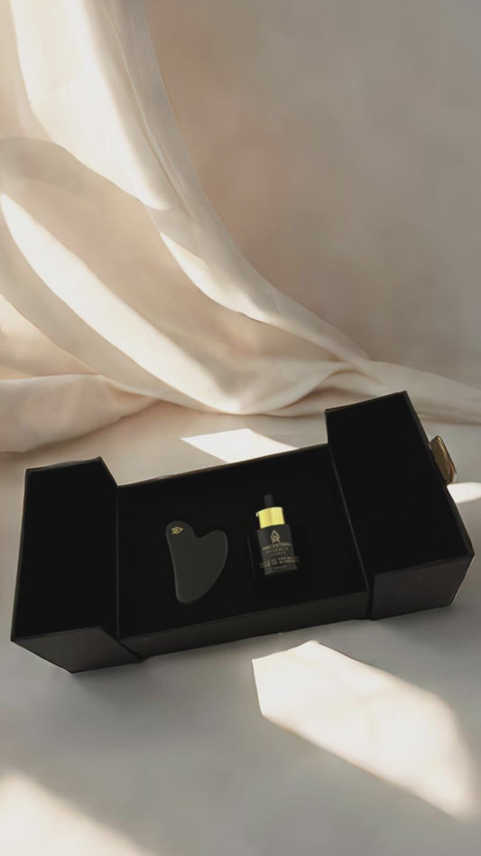 Coffret L’Élixir des Rituels: Huile de Pépins de Figue de Barbarie & Gua Sha en Obsidienne Noire